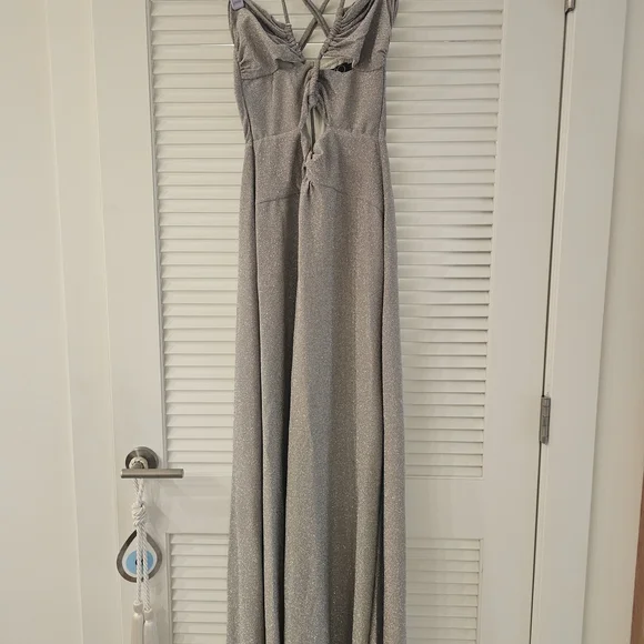 PatBO LUREX SILVER CUT OUT MAXI DRESS SZ 6 US - Picture 4 of 15